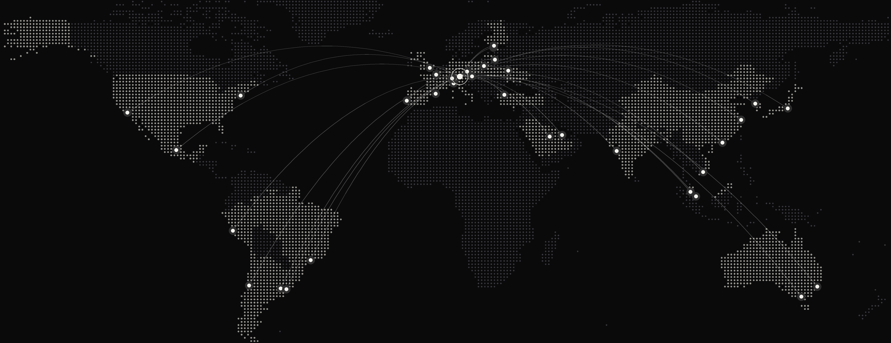 Weltkarte der IVORY-Drehorte mit Verbindung nach München: 36 Locations in Europa, Asien und dem Nahen Osten, Amerika und Australien.